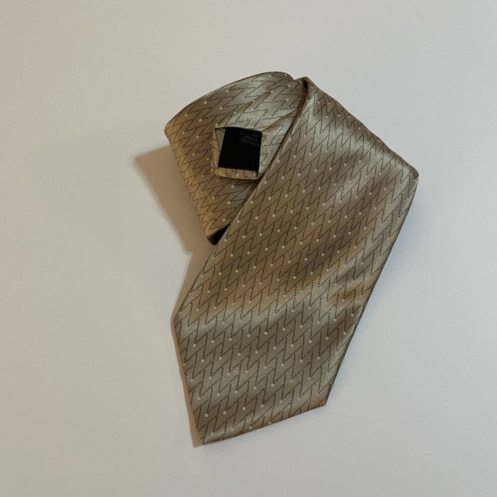 Allea Milano 100% Silk Italy Tie Champagne Tan Dots Lines 60" M marzbar71 (116)